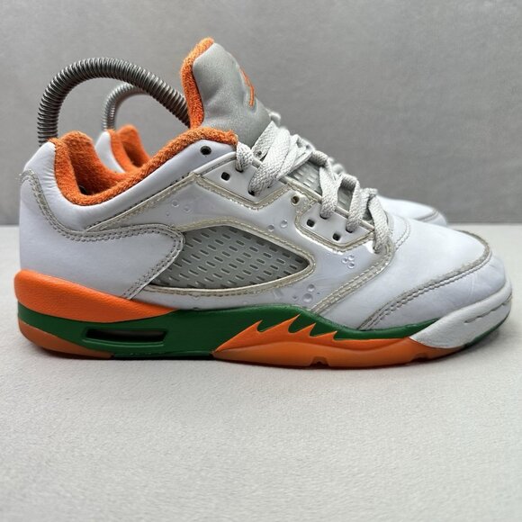 Size 4.5Y / Womens 6 Jordan 5 Retro Low Miami Hurricanes (GS) Brilliant Orange - Picture 1 of 9